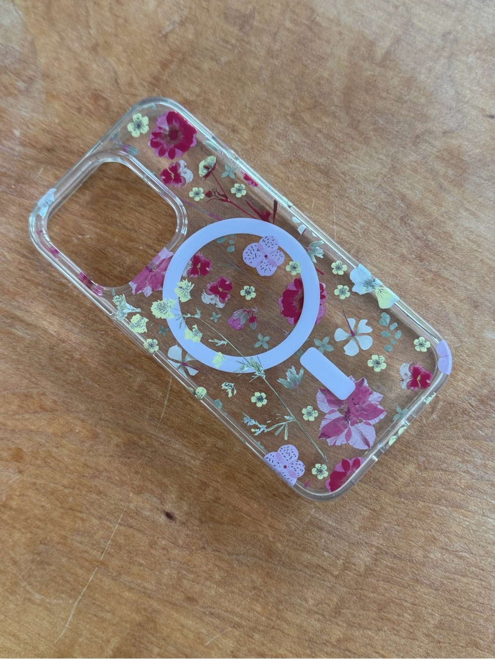 Clear Floral MagSafe-Compatible Phone Case - iPhone 14 Pro -Pink Floral
